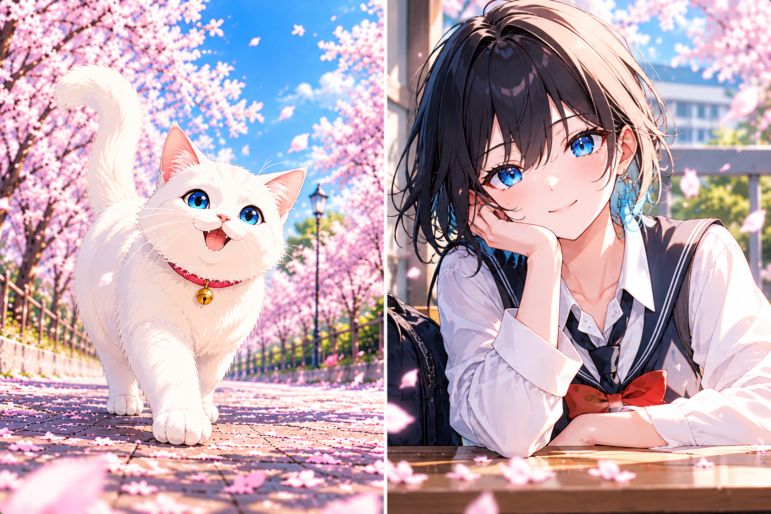 ChatGPTで生成した猫と人物のイラストを並べた比較画像